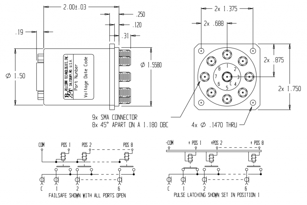 RMT-Series SP(7-8)T Relay W/SMA Connectors mechanical Drawing